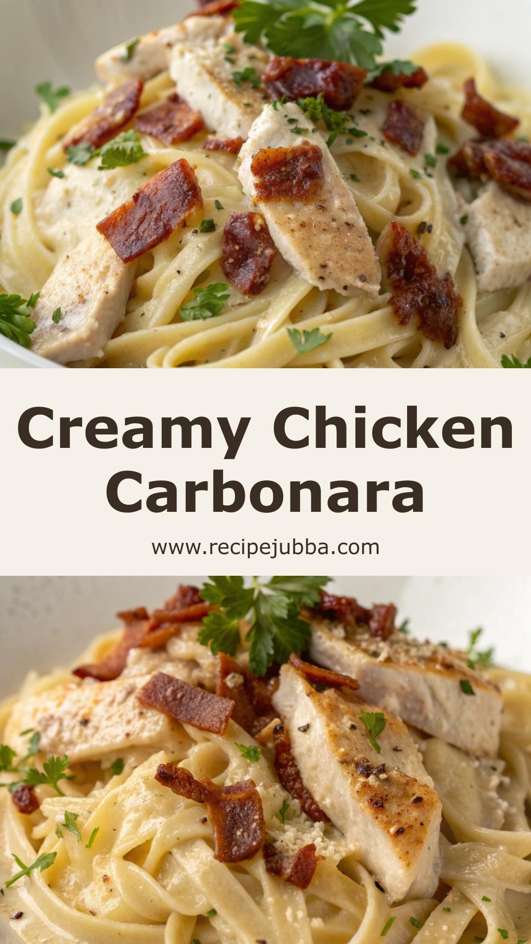 Chicken Carbonara with Crispy Turkey Bacon and Silky Parmesan Sauce — pin 2