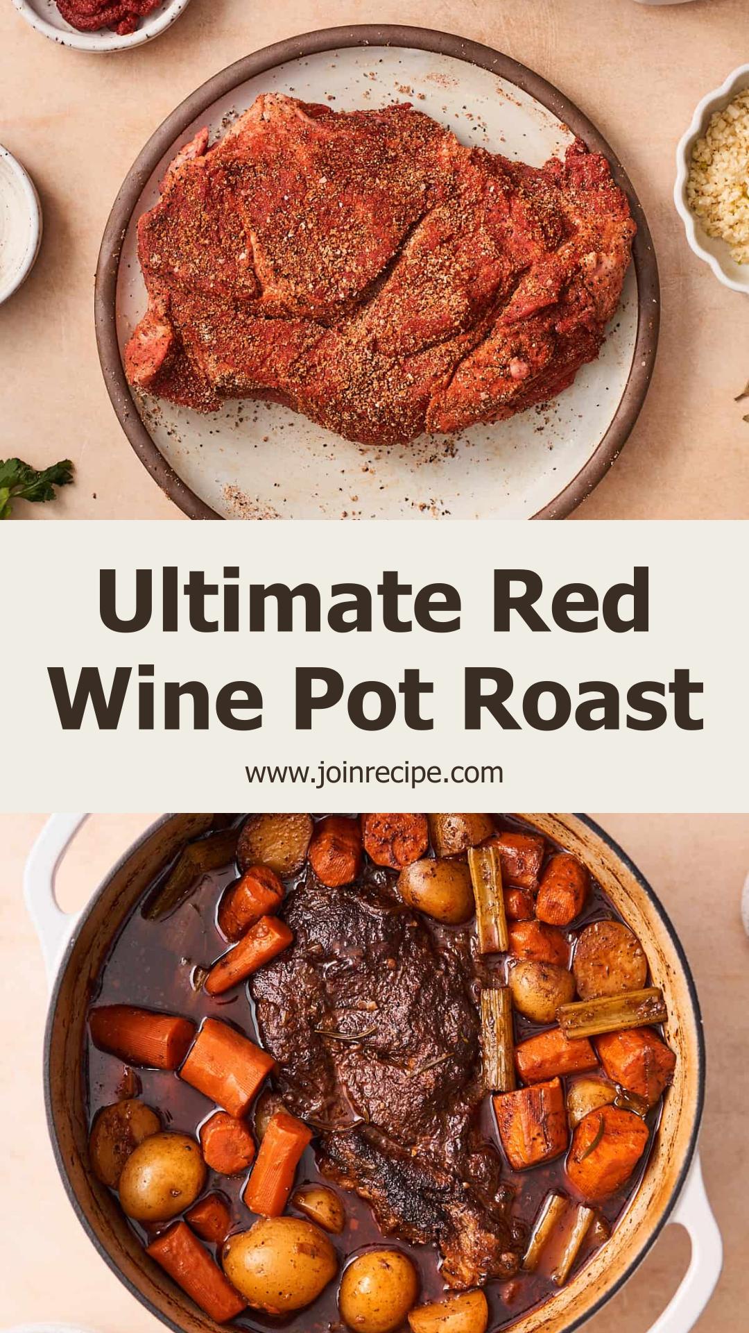 Dutch Oven Red Wine Pot Roast with Fork-Tender Beef and Root Vegetables — pin 1