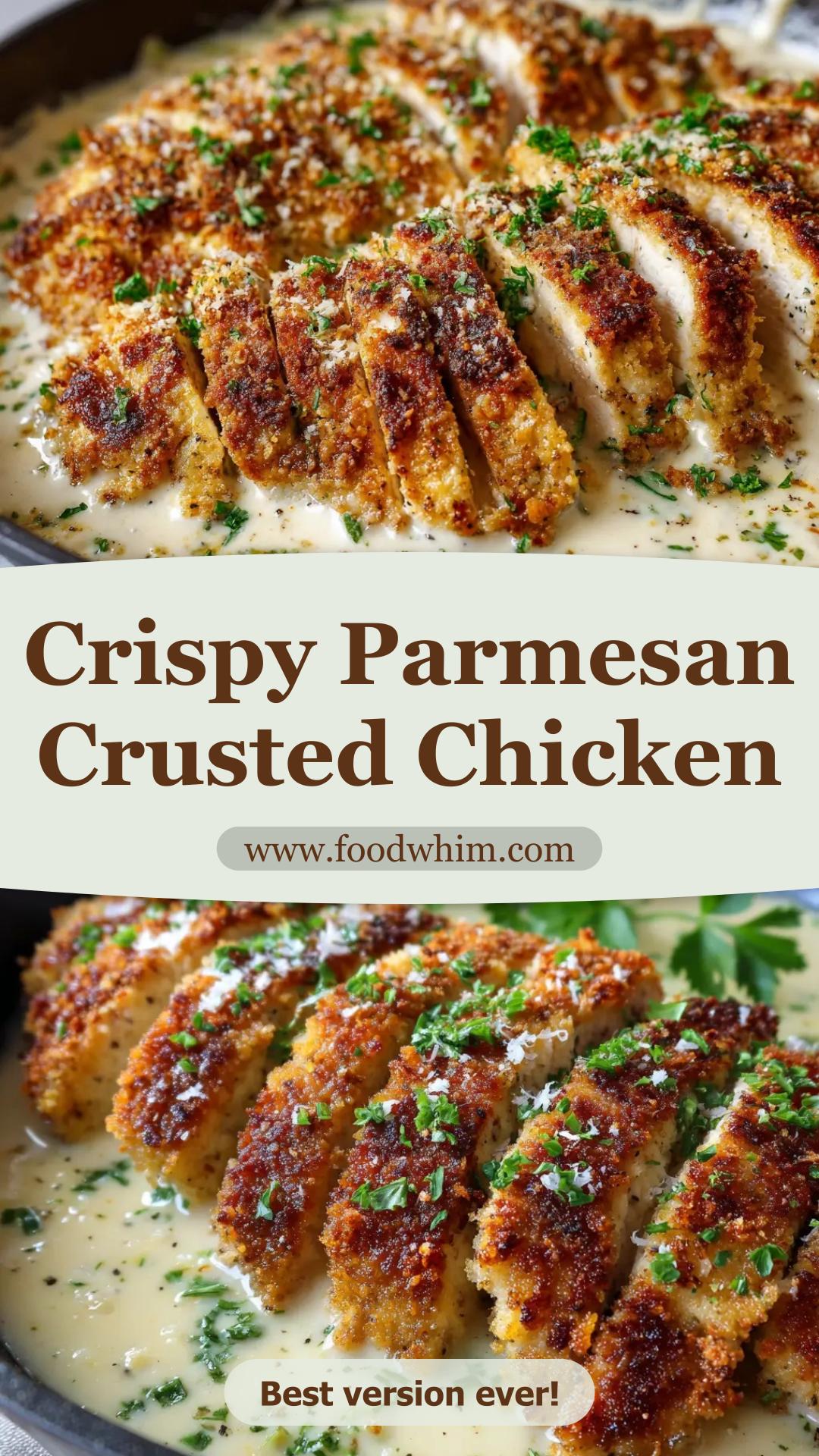 Parmesan Crusted Chicken with Garlic Cream Sauce — pin 1