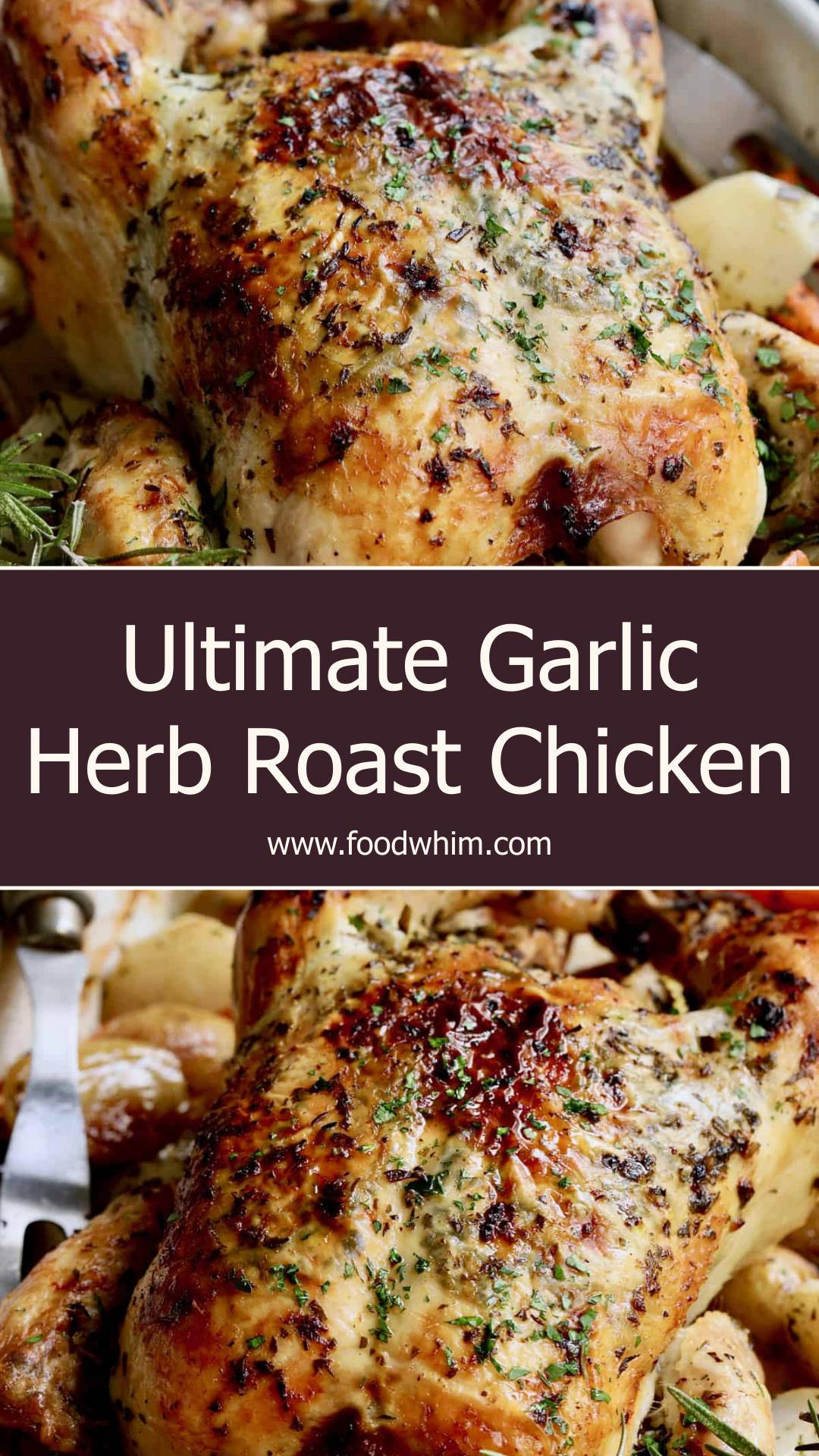 Garlic Herb Butter Roast Chicken with Lemony Root Vegetables — pin 1