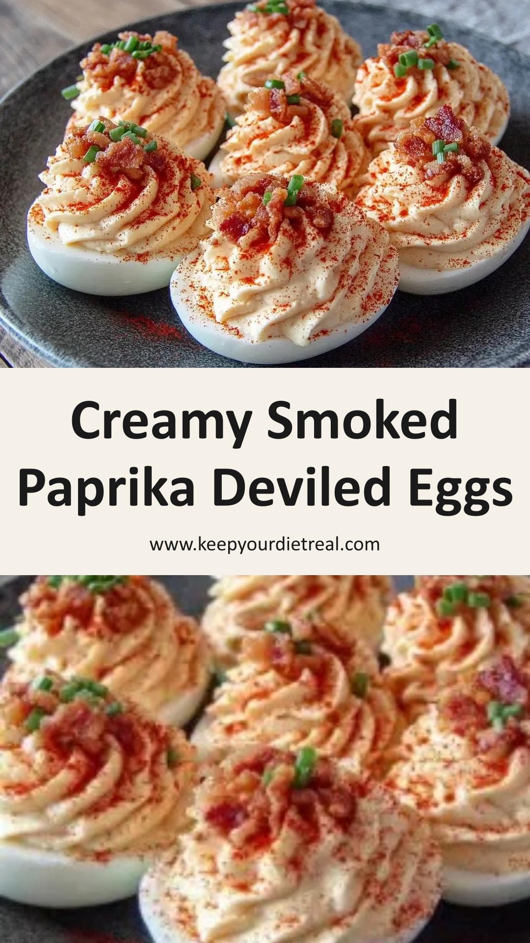 Smoked Paprika Deviled Eggs: Creamy Filling with Crispy Bacon Bits — pin 2