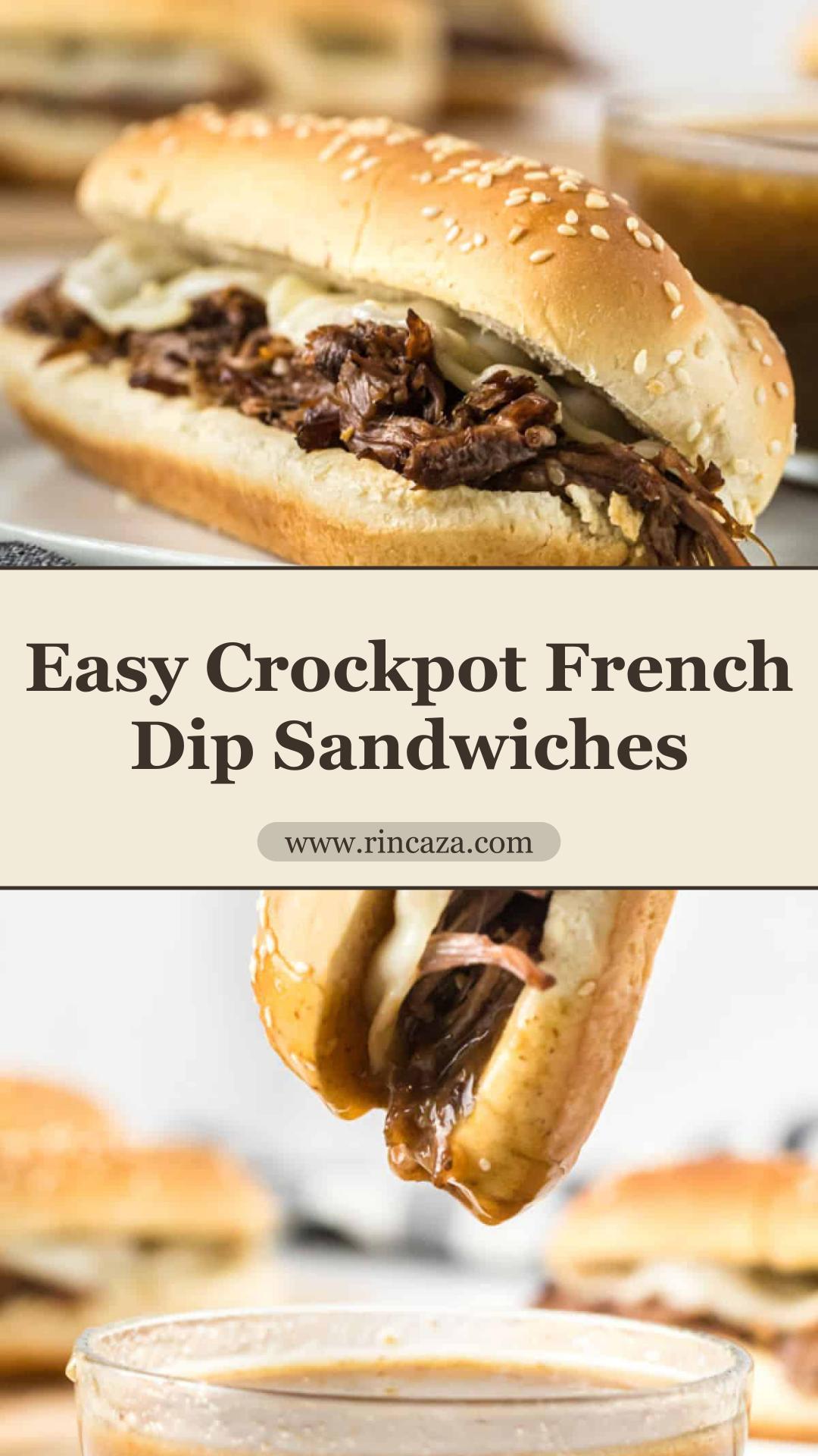 Crockpot French Dip Sandwiches with Tender Beef and Provolone — pin 1