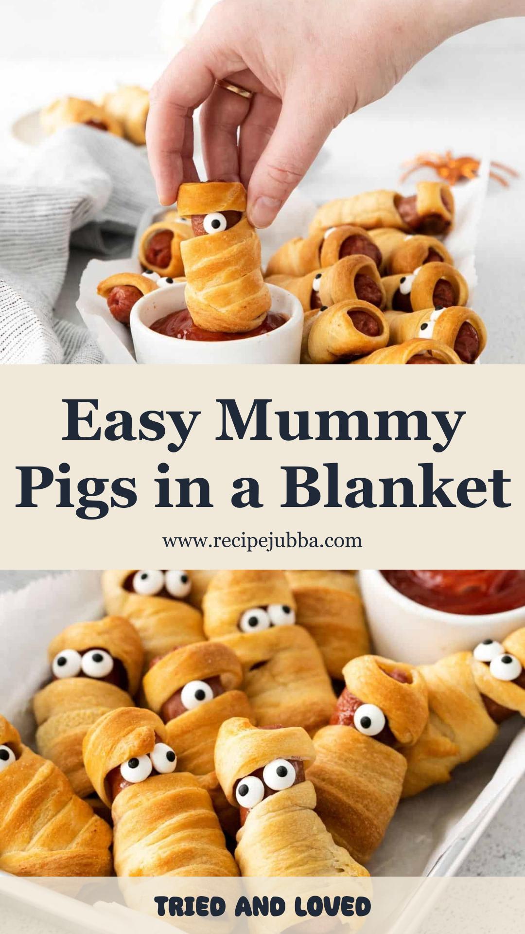Mummy Pigs in a Blanket with Golden Crescent Roll Wraps — pin 1