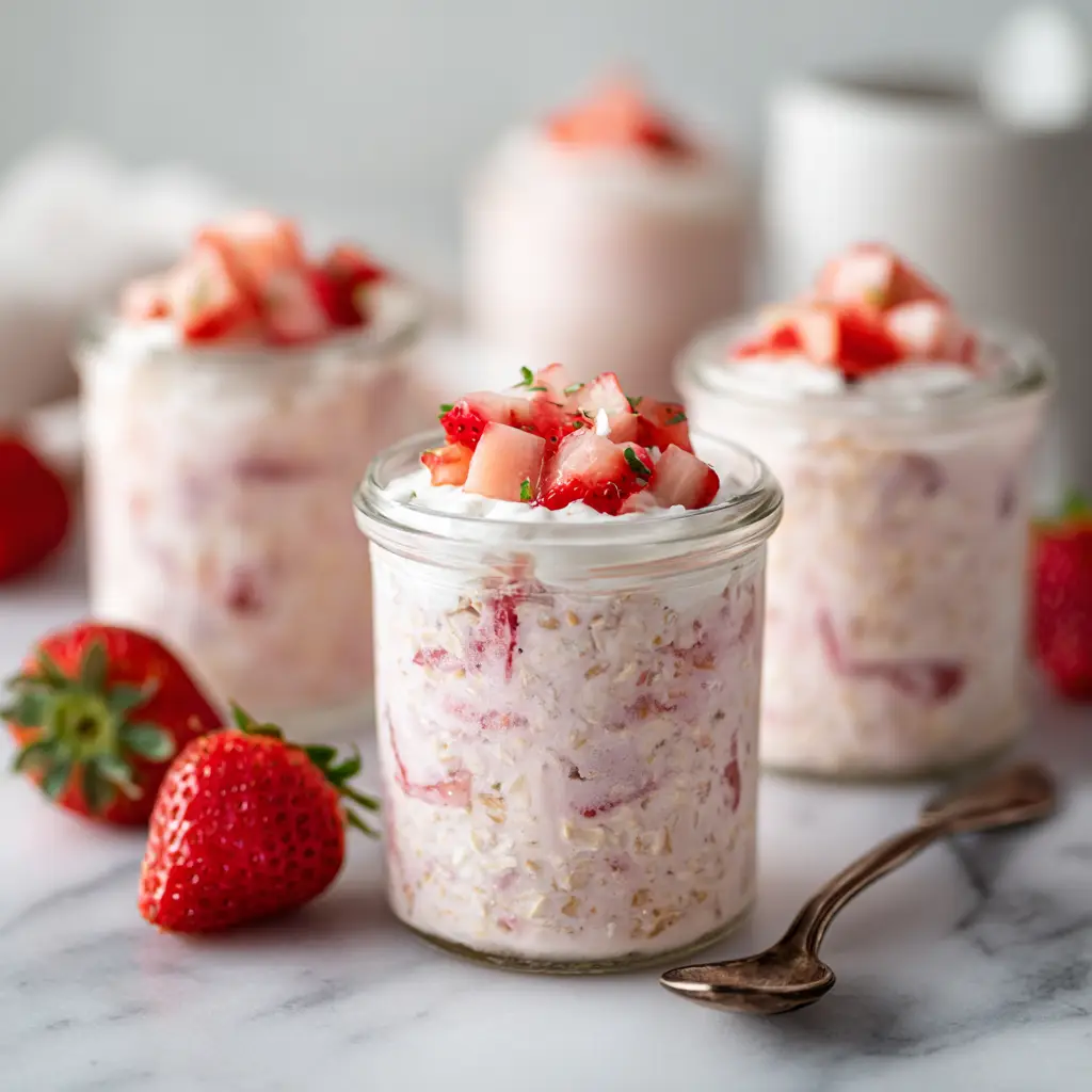 Strawberry Cheesecake Overnight Oats with Graham Cracker Topping