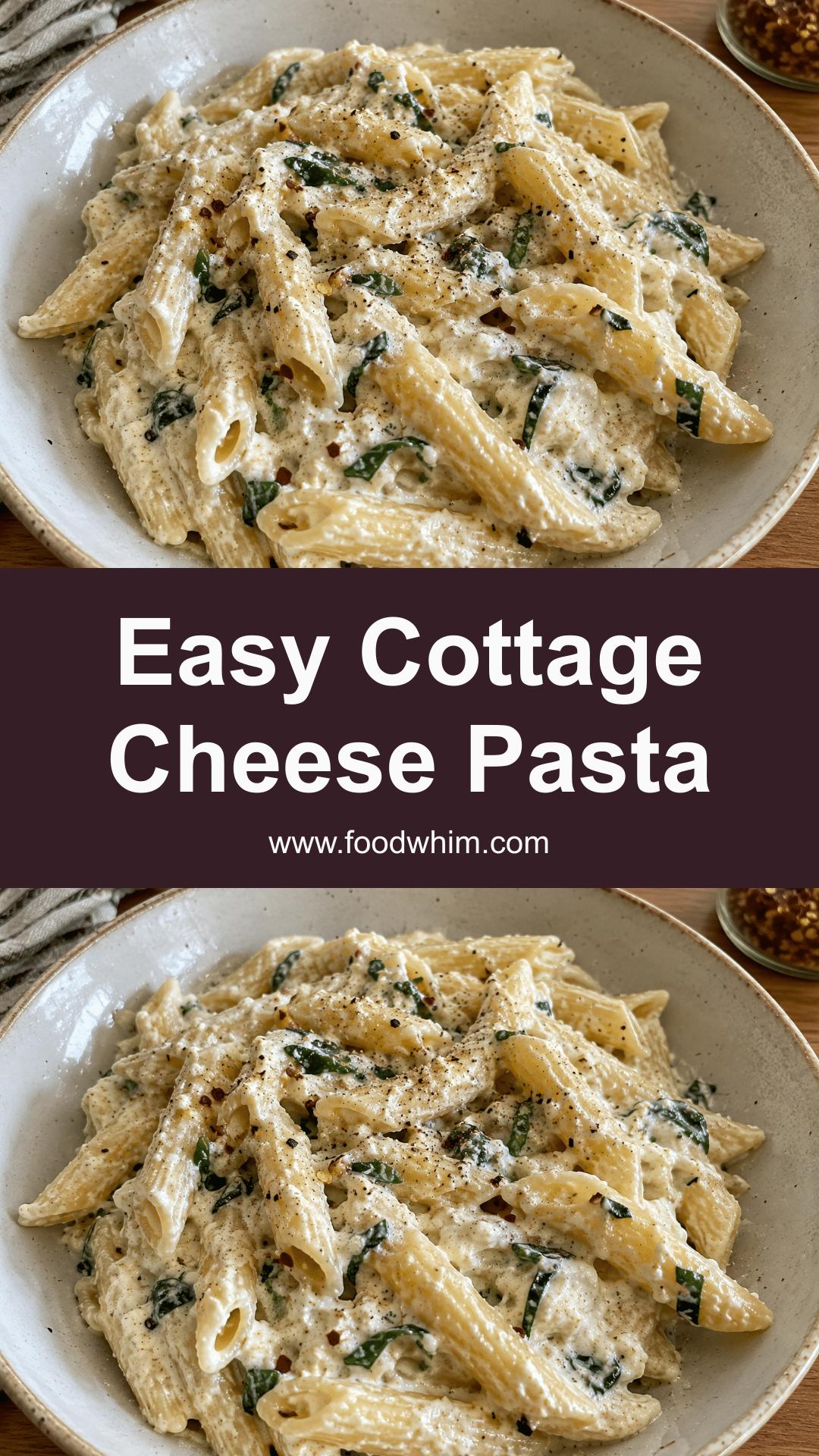 Creamy Cottage Cheese Pasta with Smooth Garlic Parmesan Sauce — pin 1