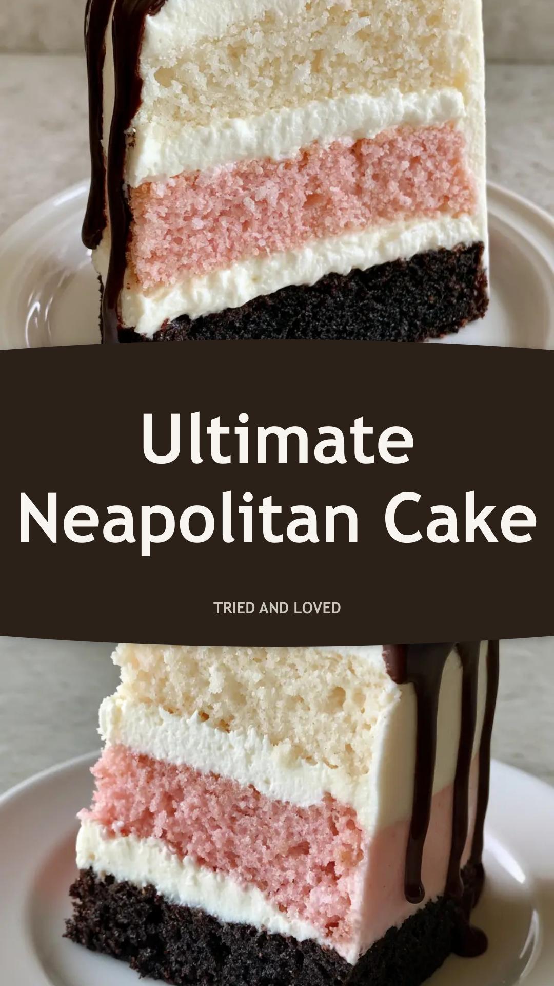 Neapolitan Cake with Chocolate Drip and Strawberry Center — pin 2