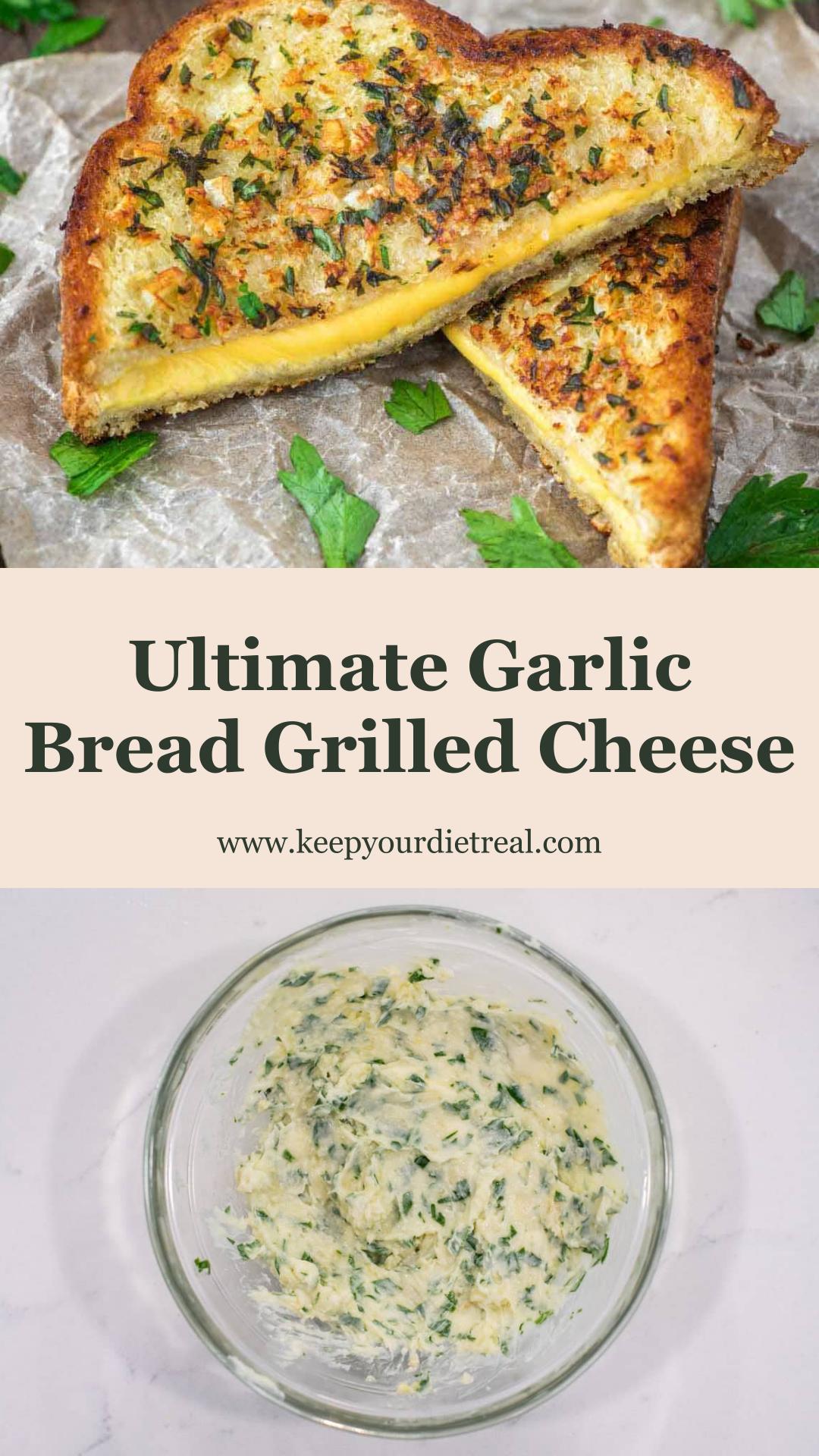Garlic Bread Grilled Cheese with Crisp Pecorino Garlic Butter — pin 2
