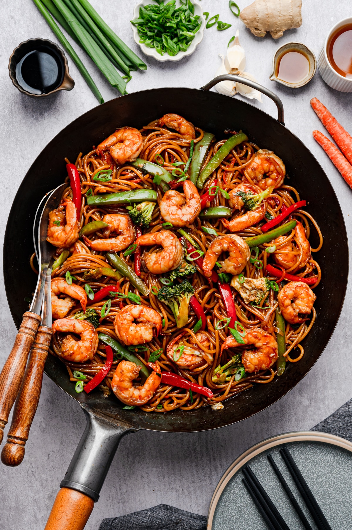 Shrimp Lo Mein with Crisp Vegetables and Savory-Sweet Sauce