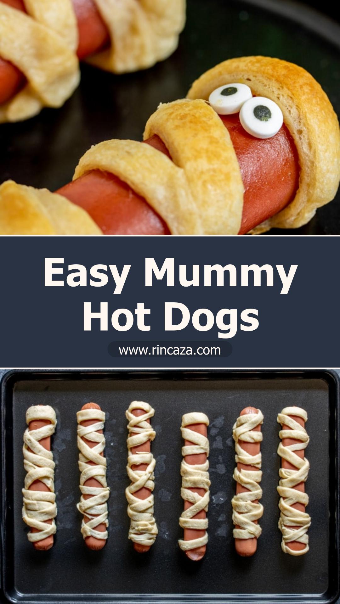 Mummy Hot Dogs with Golden Crescent Roll Bandages — pin 3