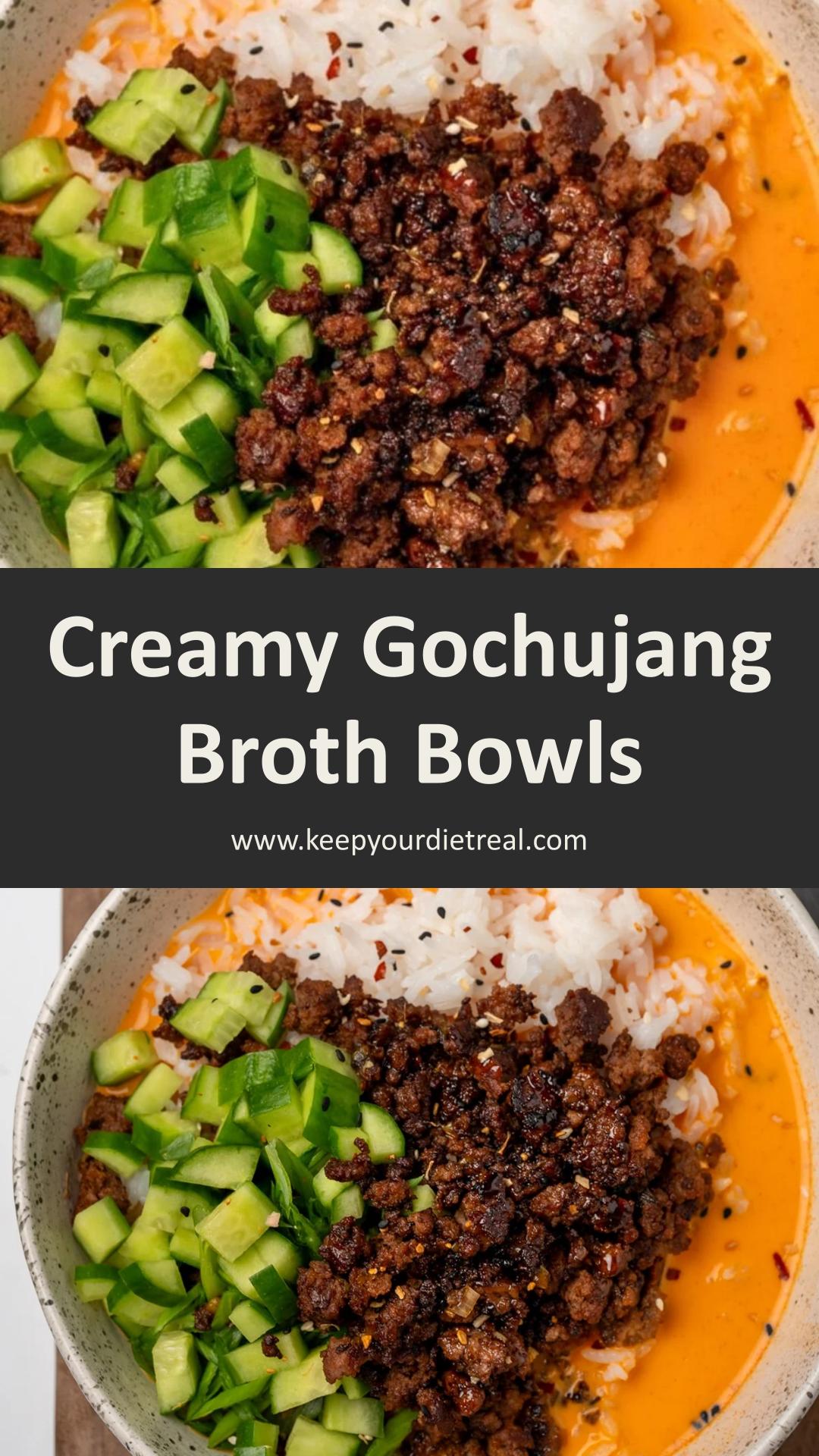 Creamy Gochujang Broth Bowls with Crispy Sesame Beef — pin 2