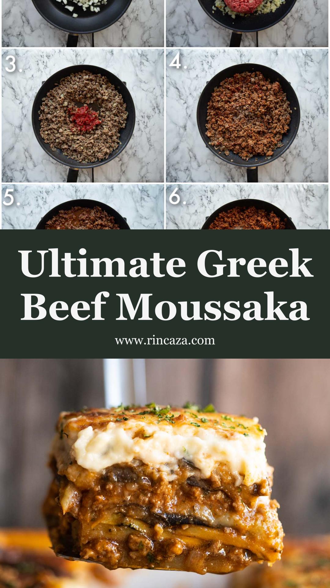Greek Moussaka with Beef, Eggplant, and Pecorino Béchamel — pin 3