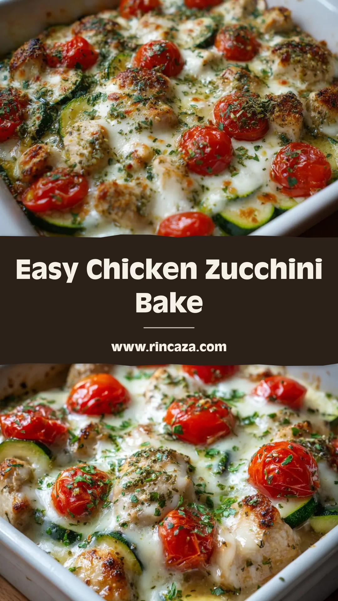 Chicken Zucchini Bake with Blistered Tomatoes and Melted Mozzarella — pin 2