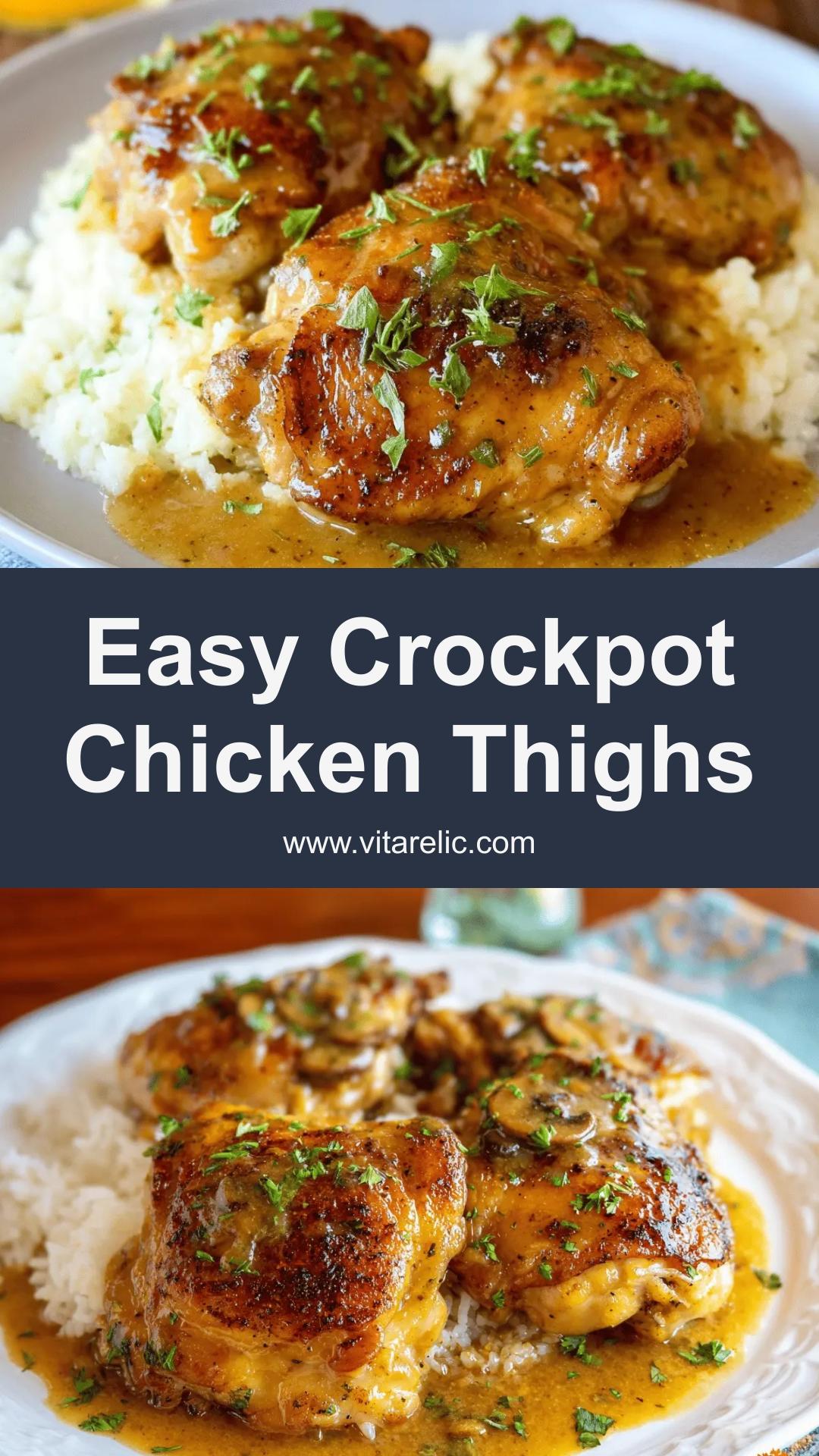 Crockpot Chicken Thighs with Creamy Gravy — pin 1