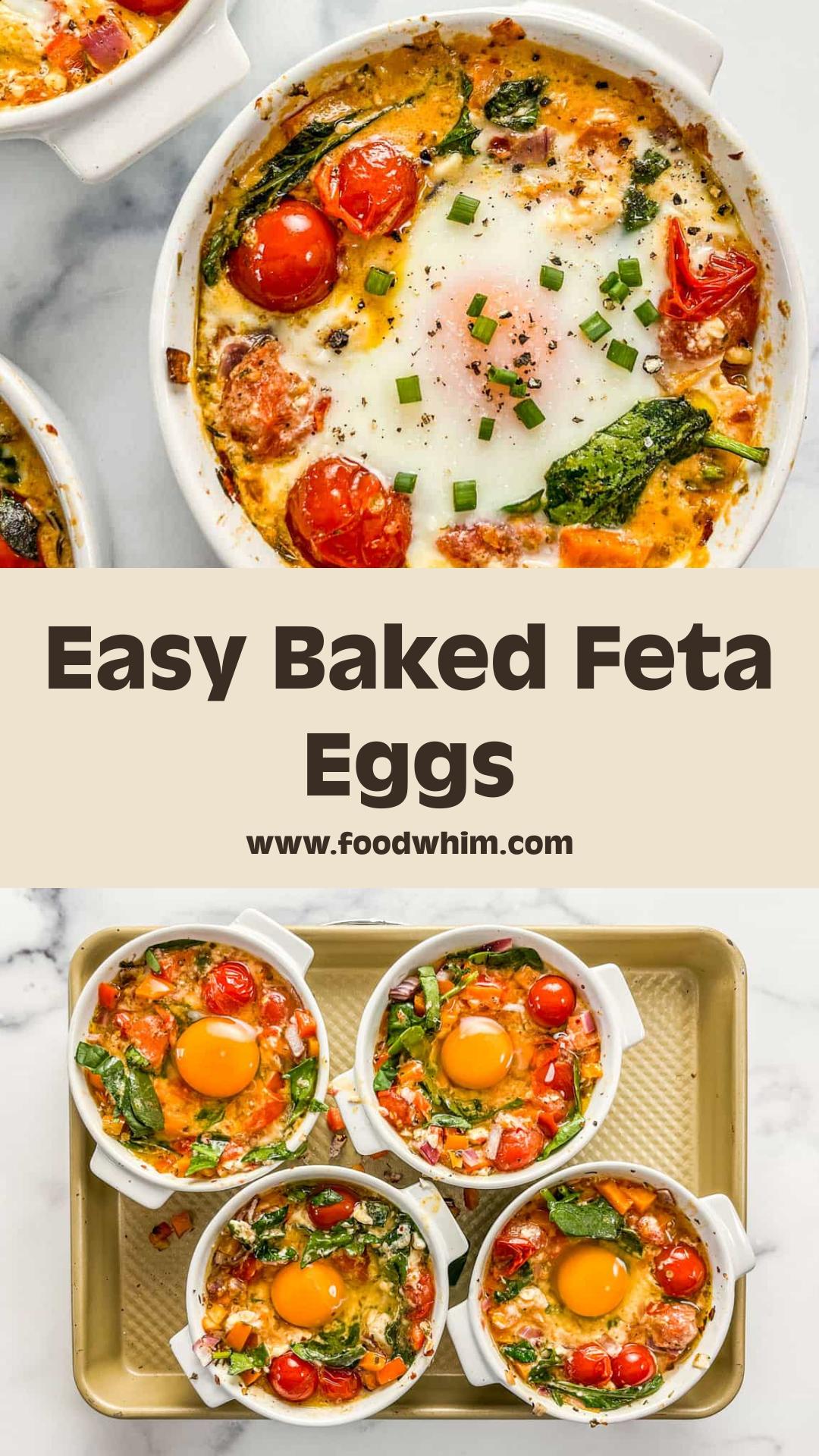 Baked Feta Eggs with Burst Tomatoes and Spinach — pin 1