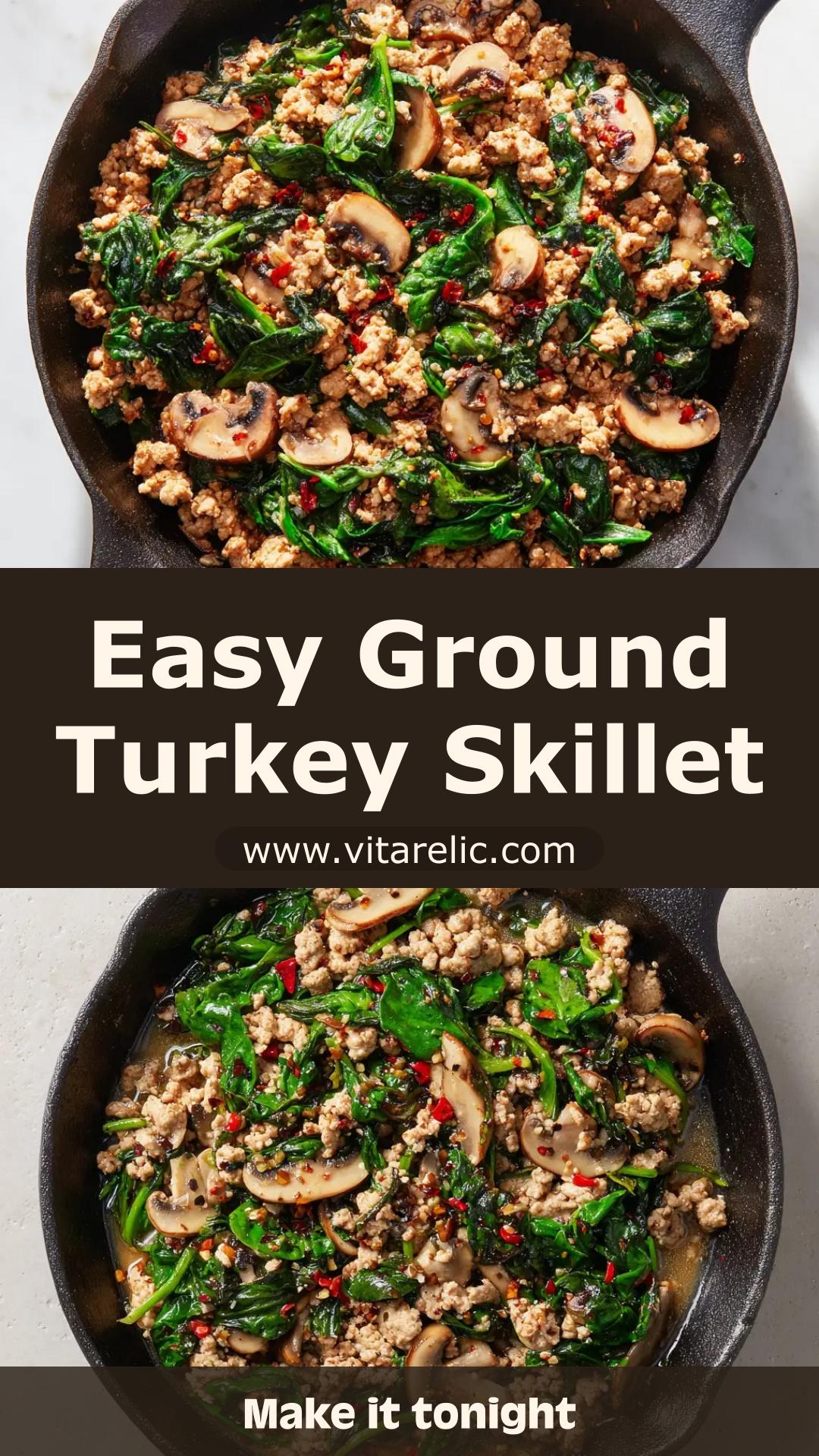 Savory Ground Turkey Skillet with Mushrooms and Spinach — pin 1