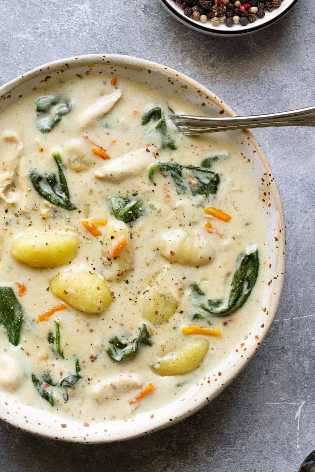 Slow Cooker Chicken Gnocchi Soup with Creamy Nutmeg Broth