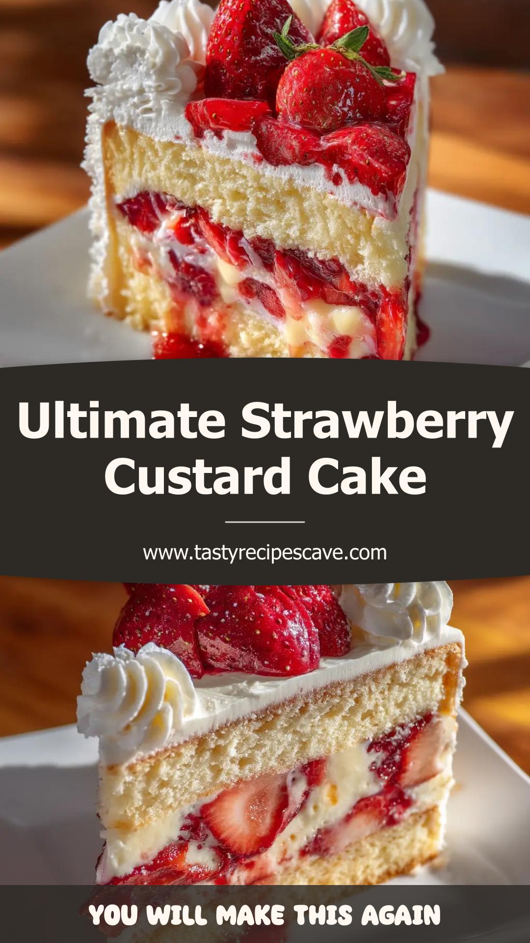 Strawberry Custard Cake with Vanilla Sponge and Fresh Strawberries — pin 1
