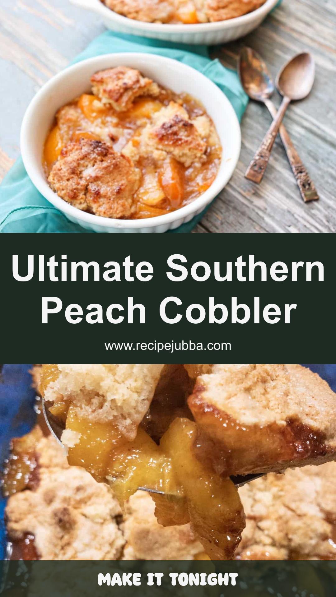 Southern Peach Cobbler with Spiced Peaches and Drop Biscuit Crust — pin 1