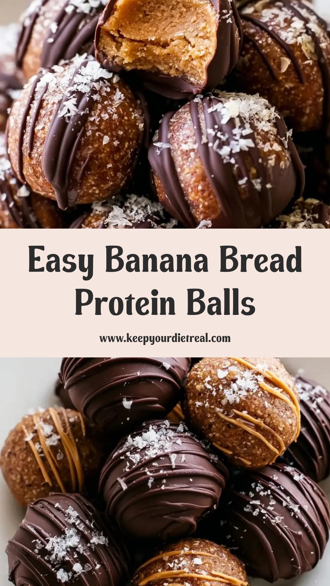 Banana Bread Protein Balls: Quick No-Bake Snack with Nutty Chocolate Drizzle — pin 1