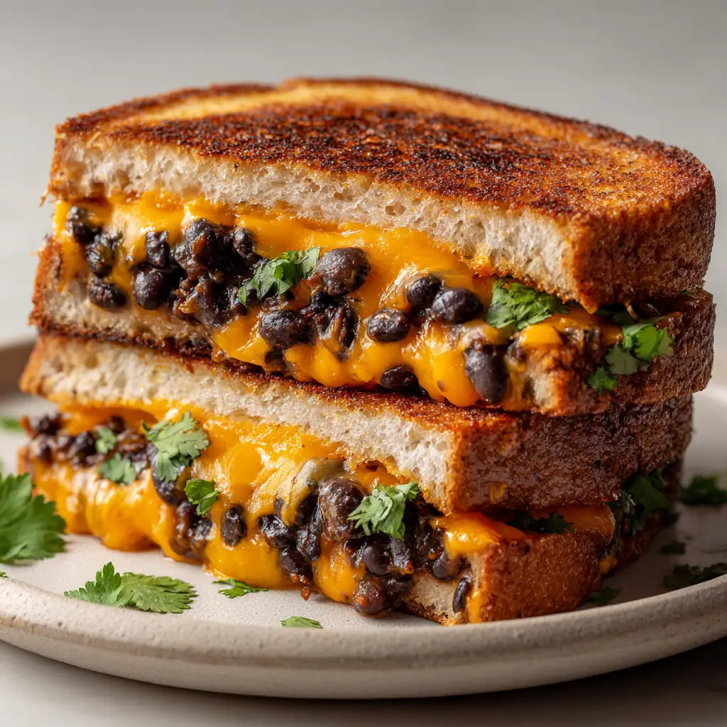 Black Bean Grilled Cheese with Spiced Beans and Sharp Cheddar