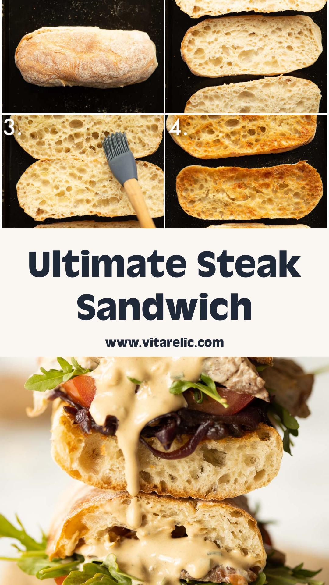 Steak Sandwich with Caramelised Onions and Blue Cheese Sauce — pin 1