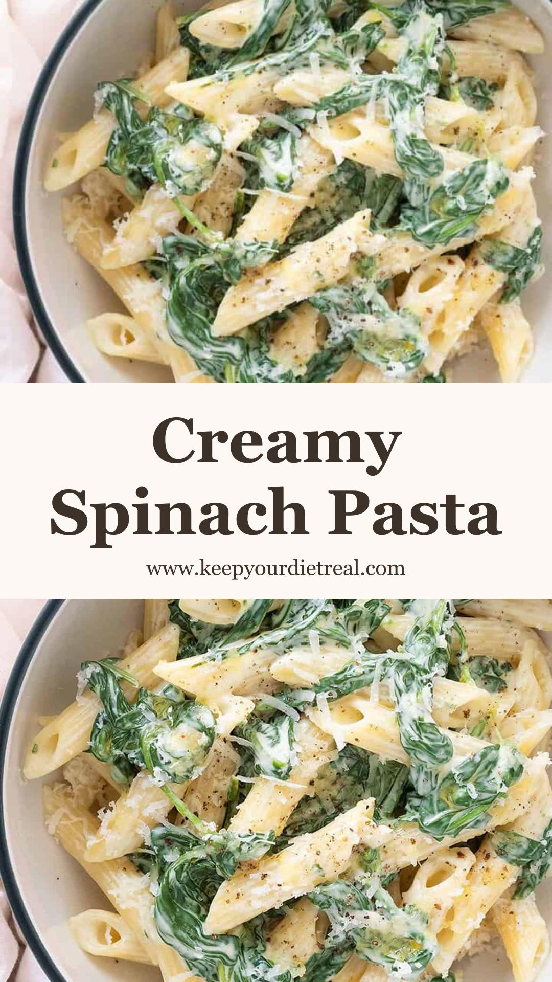 Pasta with Spinach Sauce: Creamy Garlic Parmesan Weeknight Dinner — pin 2