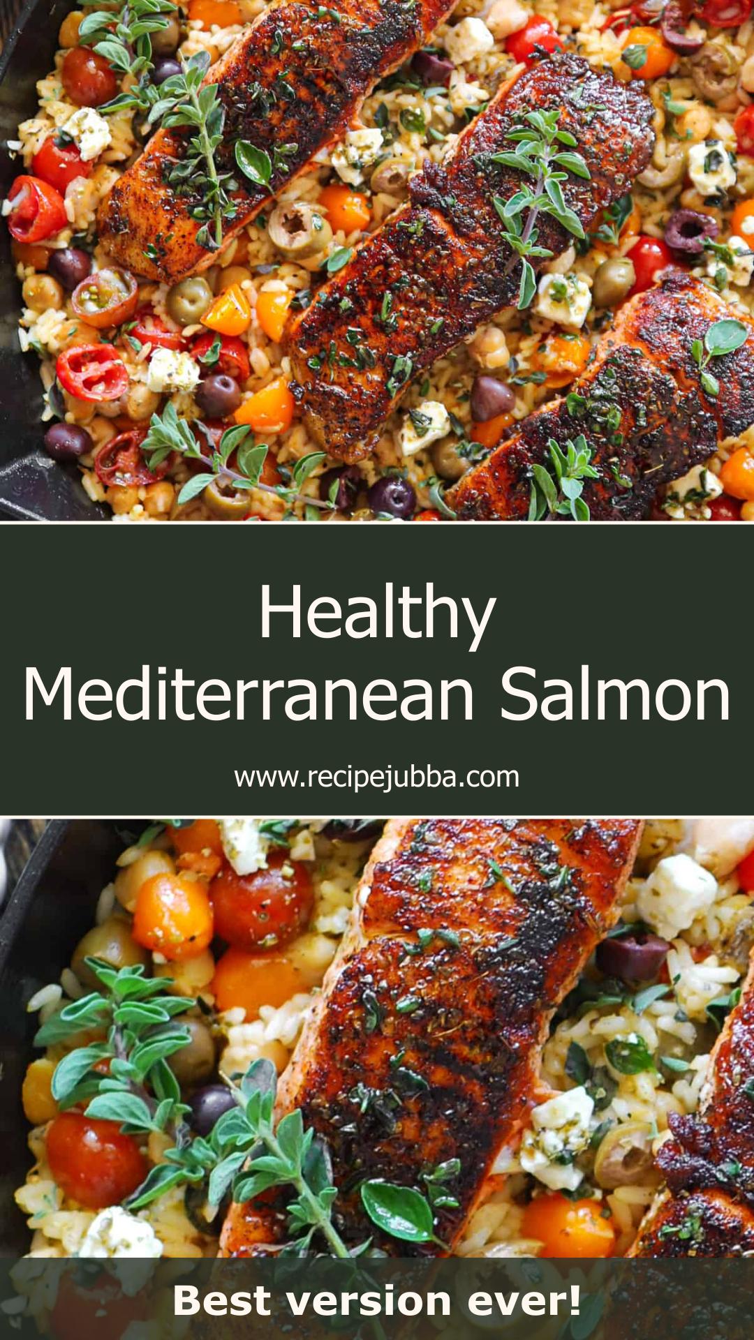 Mediterranean Salmon with Lemon Chickpea Rice and Feta — pin 3