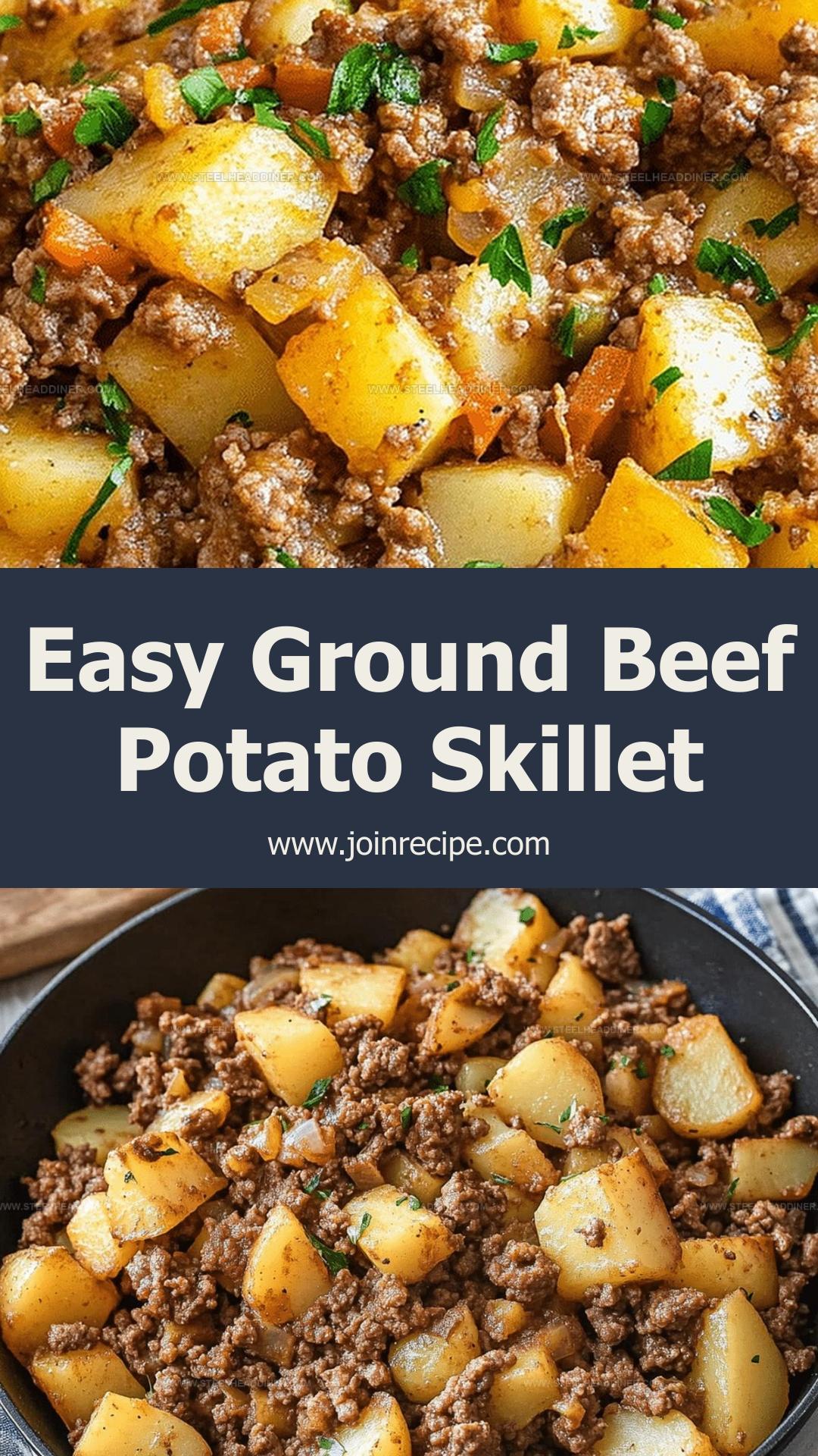 Ground Beef and Potatoes Skillet with Golden Potatoes and Shredded Cheese — pin 2