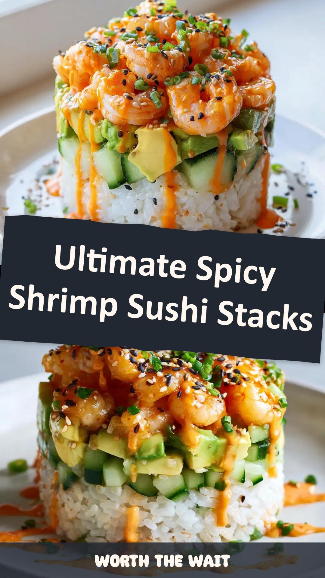 Spicy Shrimp Sushi Stacks with Avocado and Cucumber — pin 1