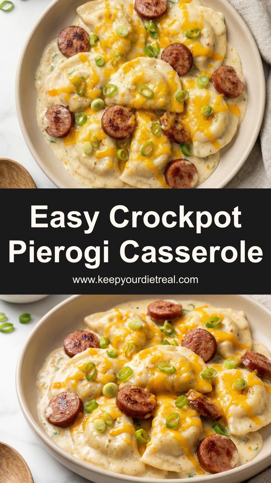 Crockpot Pierogi Casserole with Kielbasa and Creamy Cheddar — pin 2