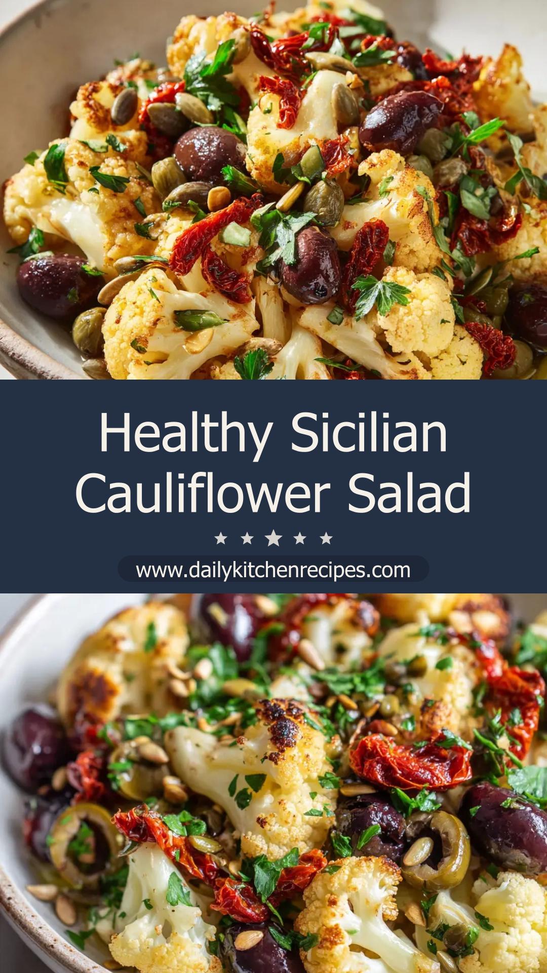 Roasted Sicilian Cauliflower Salad with Olives and Sun-Dried Tomatoes — pin 1