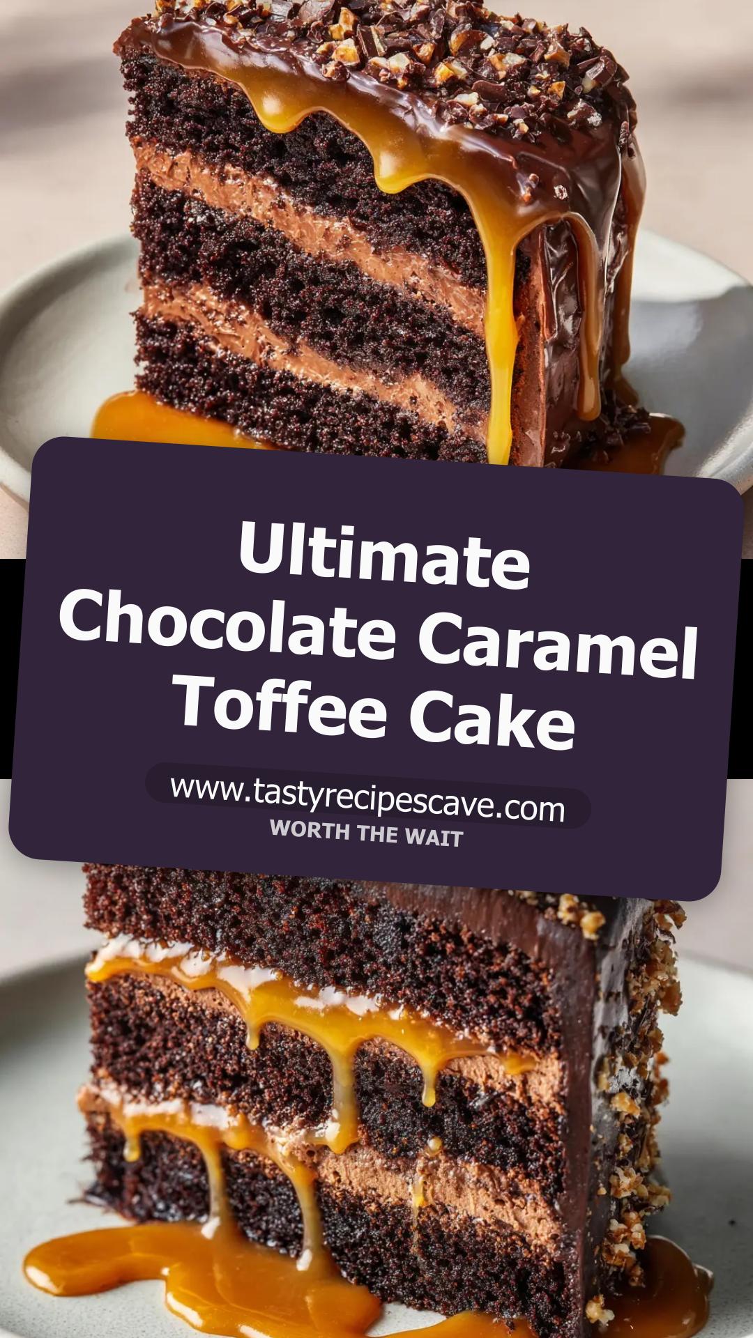 Chocolate Caramel Toffee Crunch Cake with Dark Chocolate Buttercream — pin 1