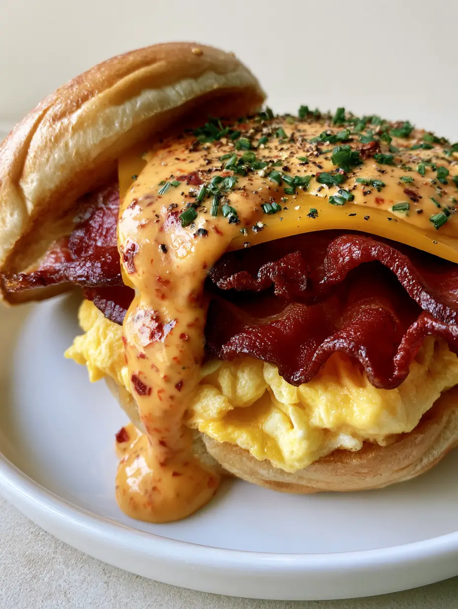 Spicy Chipotle Breakfast Sandwich with Wavy Bacon and Sharp Cheddar