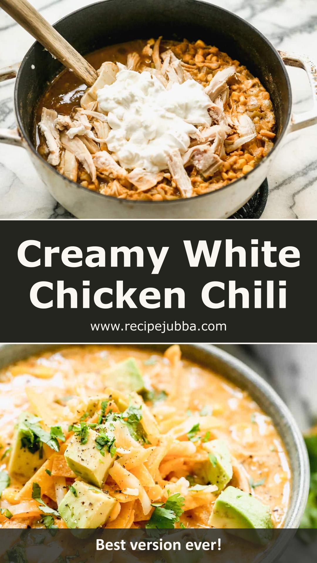 Creamy White Chicken Chili with Puréed Beans and Green Chiles — pin 1