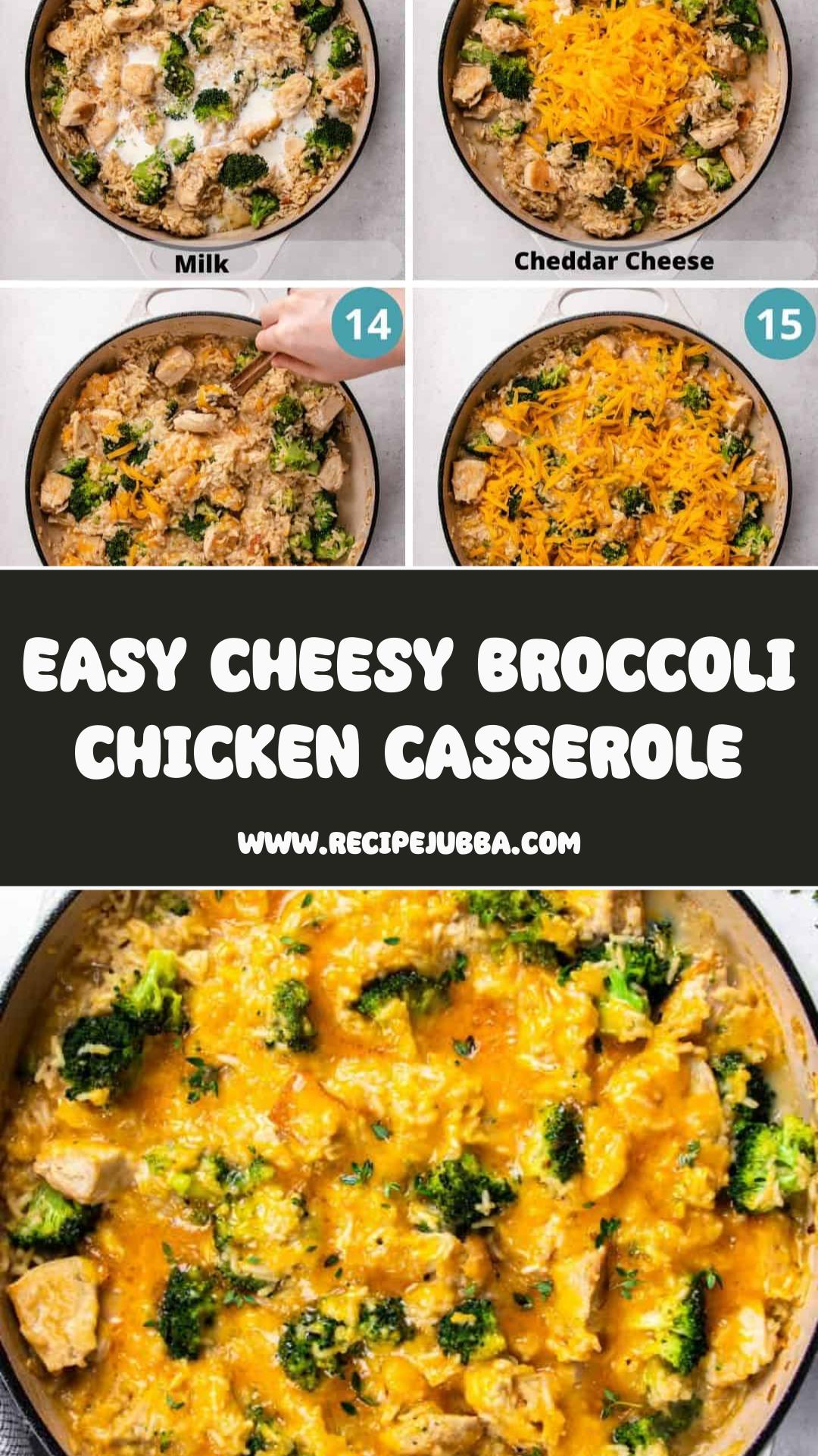 Cheesy Broccoli Chicken and Rice Casserole with Bubbling Cheddar — pin 1