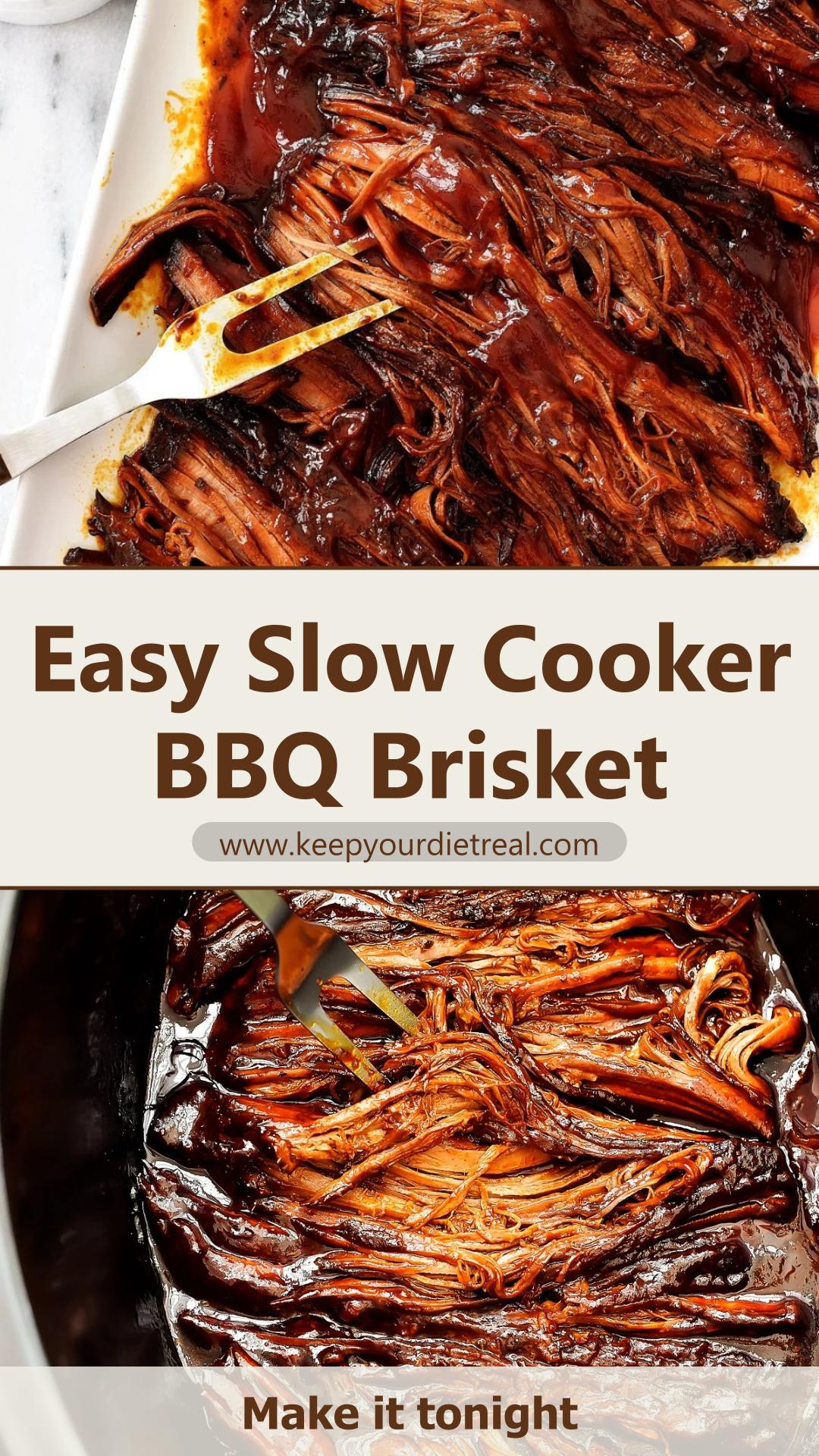 Slow Cooker BBQ Beef Brisket with Tender Shredded Beef and Barbecue Sauce — pin 4