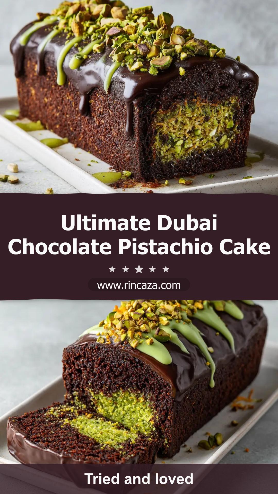 Dubai Chocolate Pistachio Cake with Kataifi and Dark Chocolate Glaze — pin 1