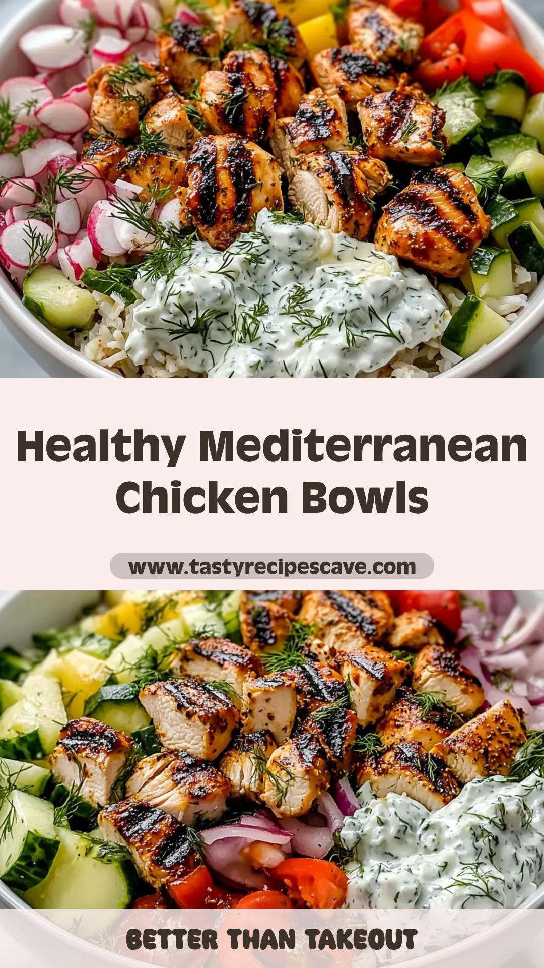 Mediterranean Lemon-Dill Chicken Bowls with Tzatziki and Rice — pin 3