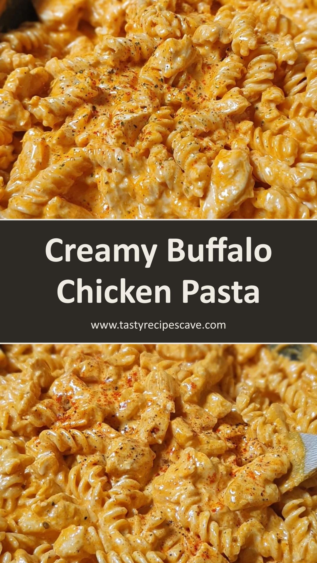 One-Pot Creamy Spicy Buffalo Chicken Pasta with Three Cheeses — pin 1