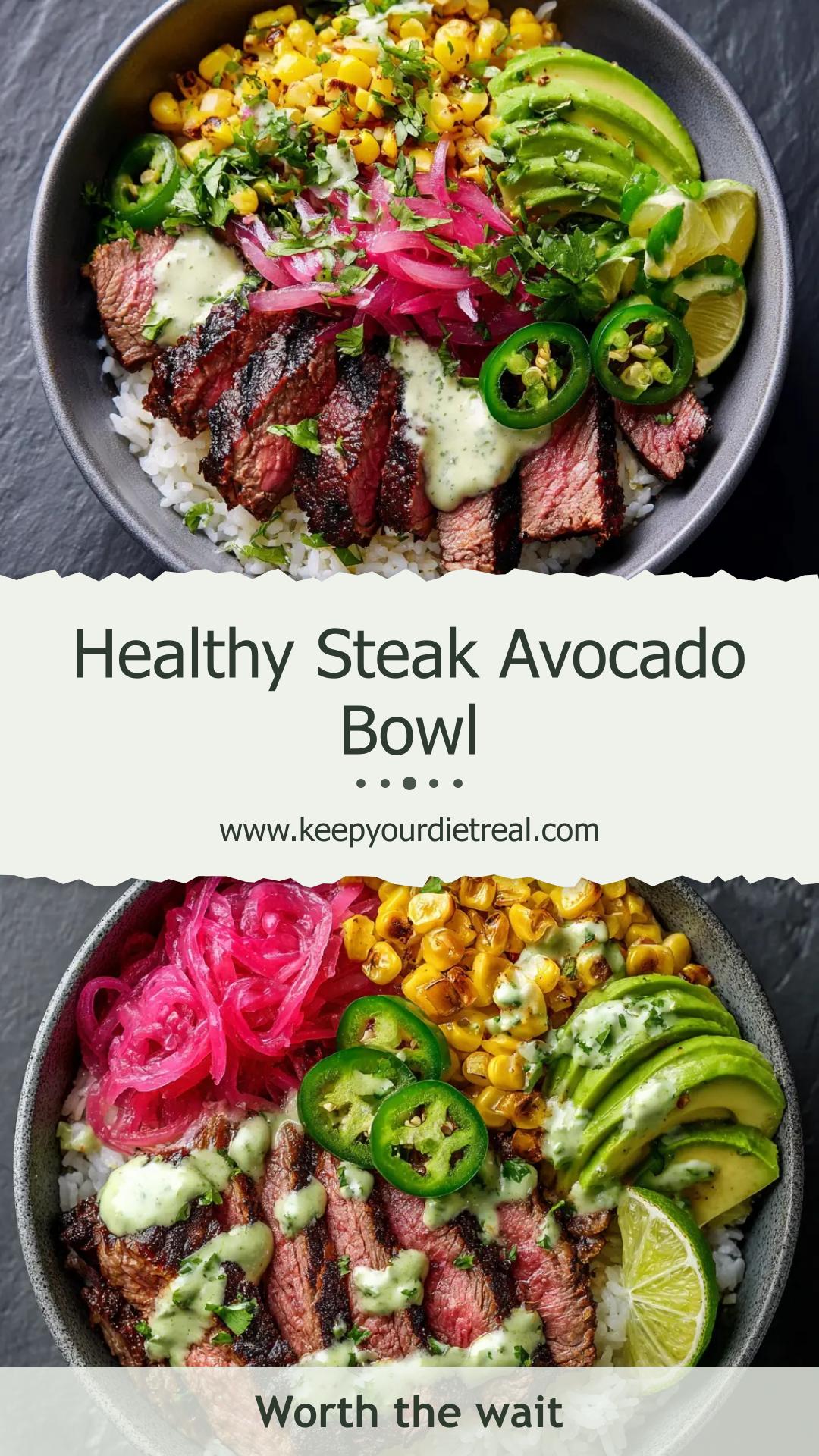 Steak and Avocado Bowl with Cilantro-Lime Vinaigrette — pin 1