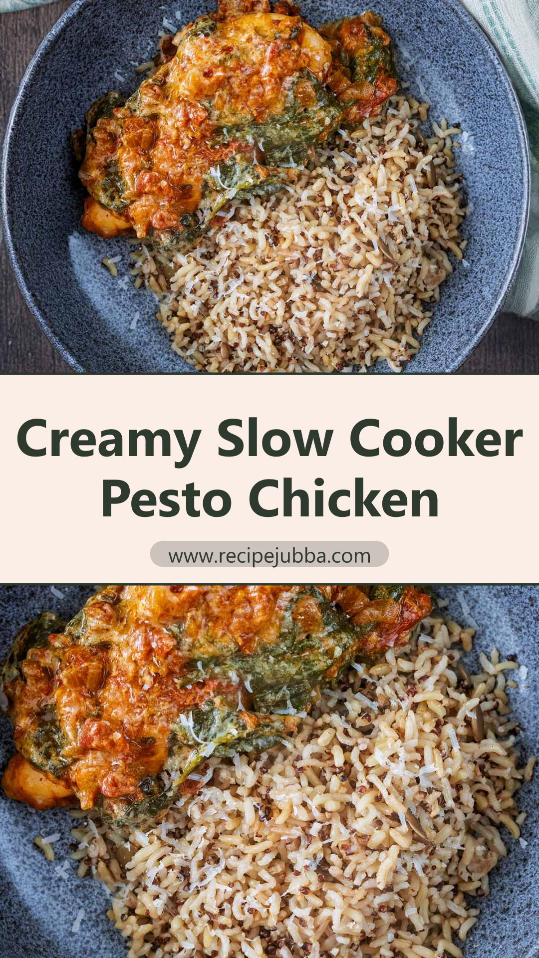 Slow Cooker Pesto Chicken with Sun-Dried Tomatoes and Creamy Parmesan — pin 2