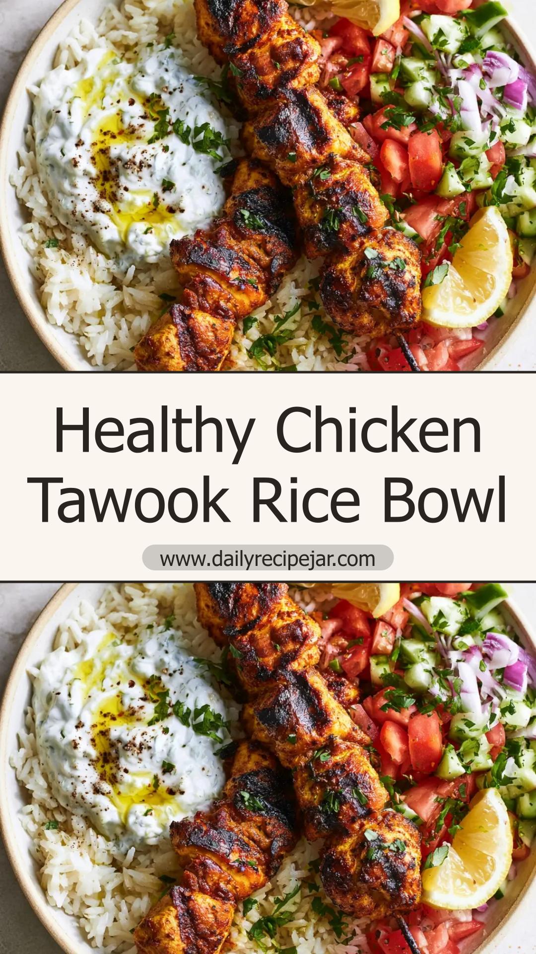Mediterranean Rice Bowl with Chicken Tawook and Tahini Sauce — pin 2