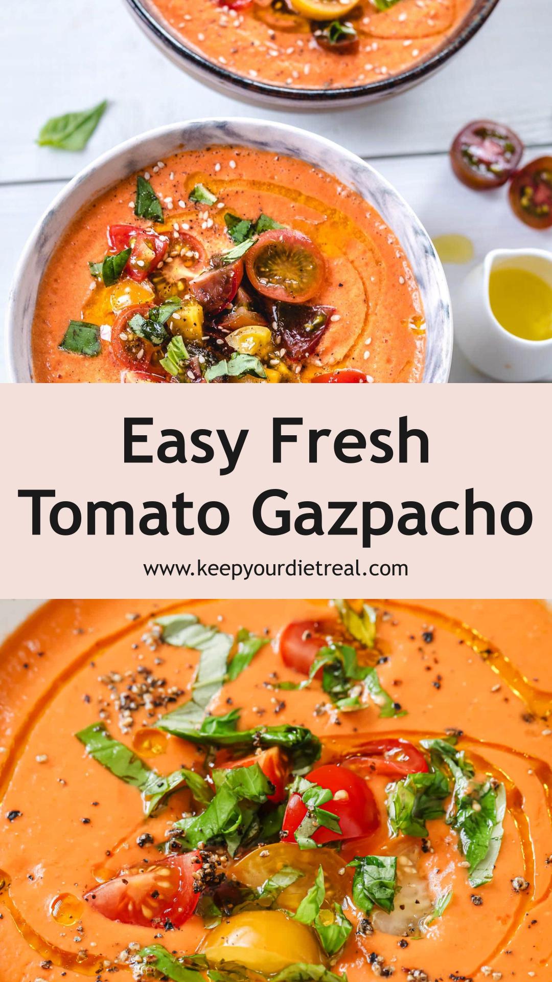 Fresh Tomato Gazpacho with Cucumber: Smooth Chilled Summer Soup — pin 2