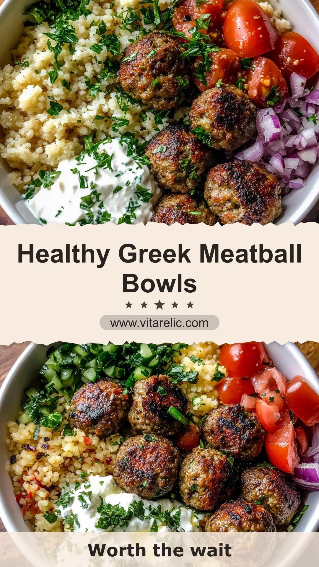 Greek Meatball Bowls with Quinoa and Tzatziki — pin 3