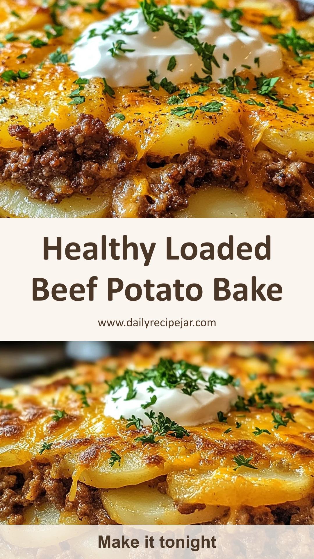 Healthy Loaded Beef and Potato Bake with Creamy Sour Cream and Cheddar — pin 1