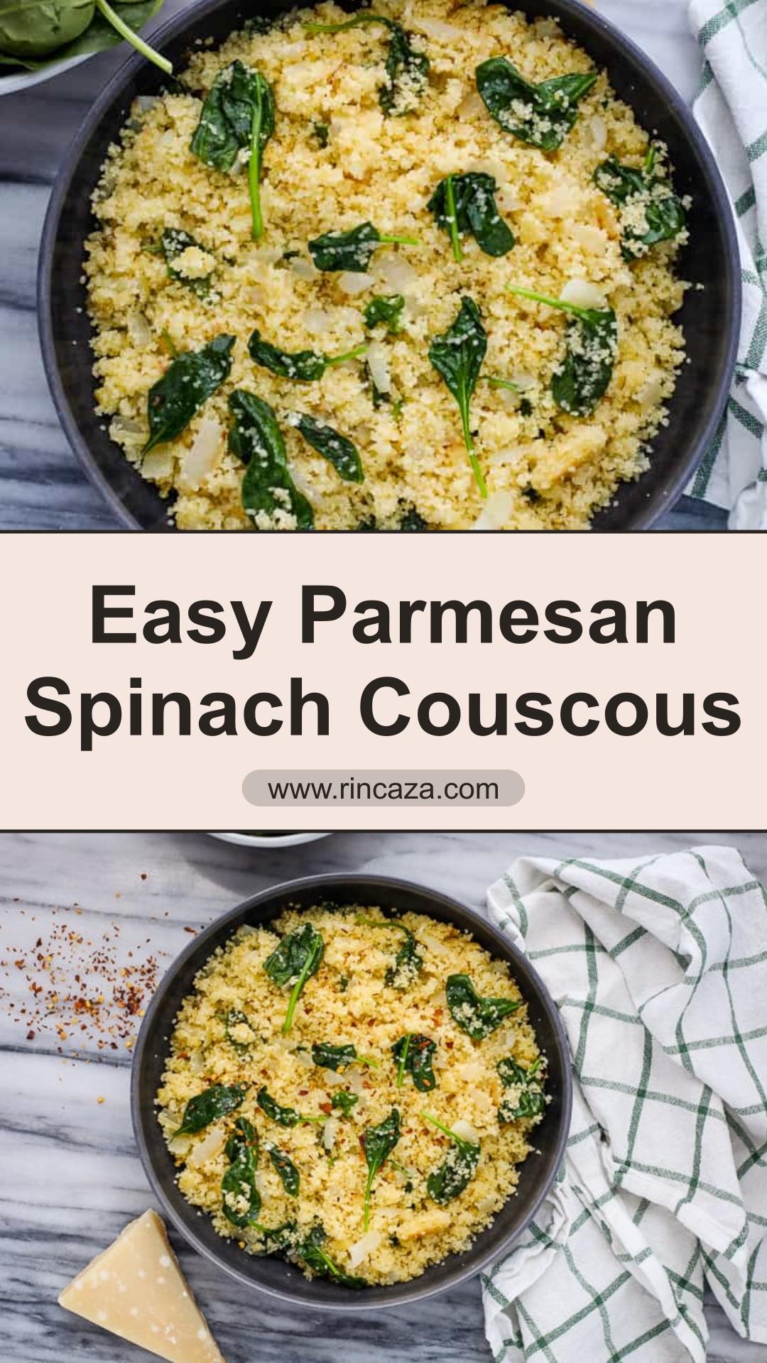 Parmesan Spinach Couscous with Tender Greens and Salty Cheese — pin 1