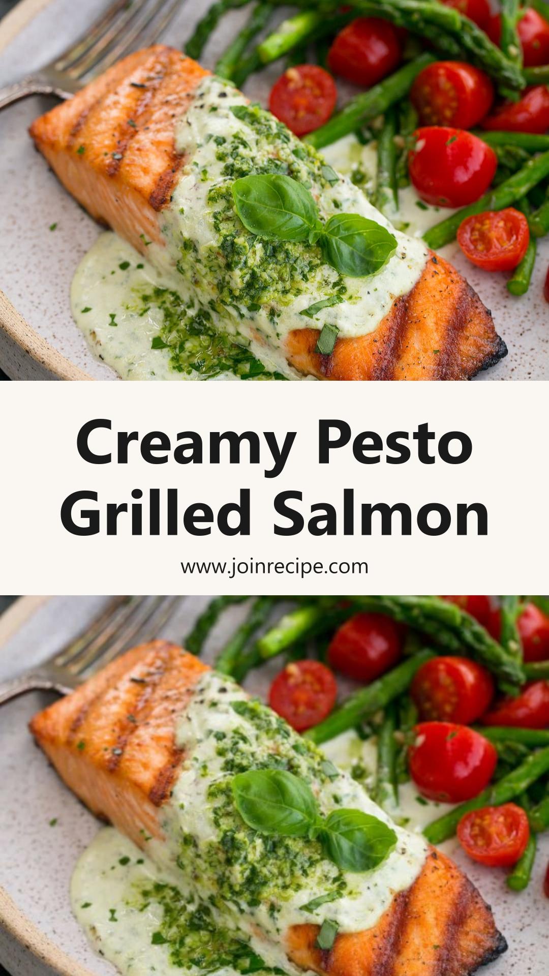Grilled Salmon with Creamy Pesto Sauce and Light Char — pin 2