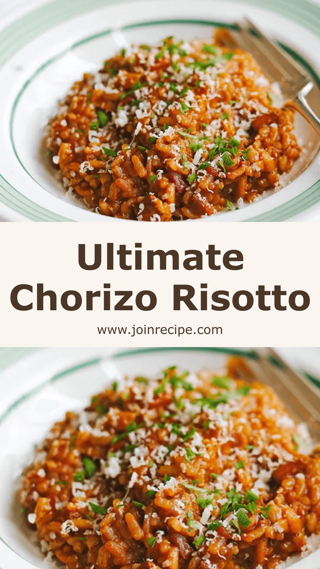 Jamie Oliver Chorizo Risotto with Tomato-Red Wine Base and Parmesan — pin 1