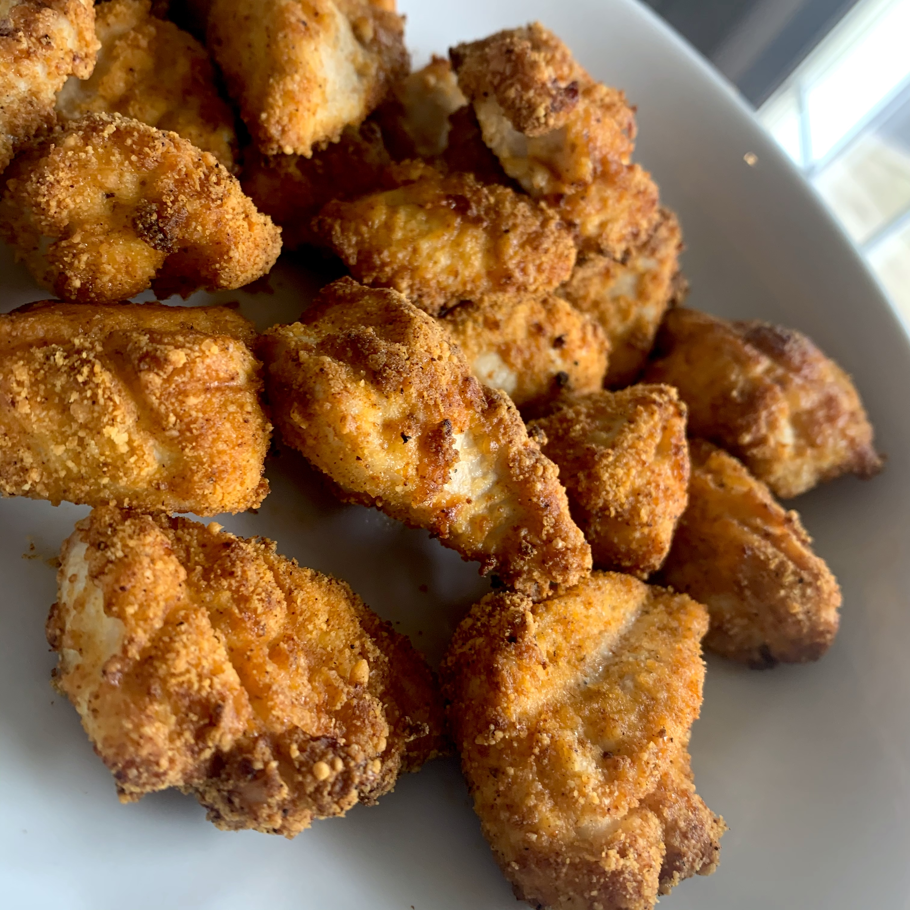 Keto Chicken Nuggets with Parmesan Almond Flour Coating and Buffalo Sauce