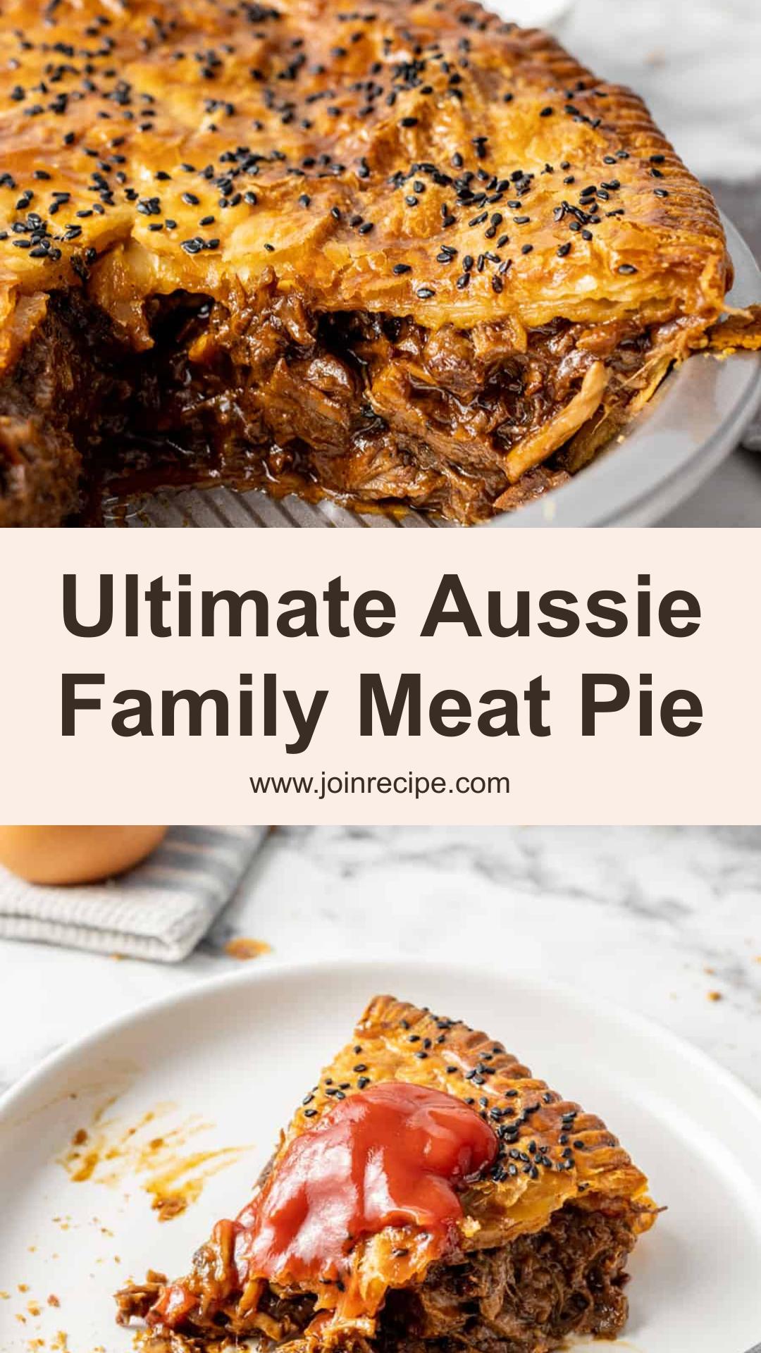 Aussie Family Meat Pie with Chunky Beef Gravy and Flaky Pastry — pin 1